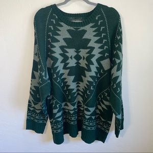 WANDERLY. forest green printed long sleeve sweater.
